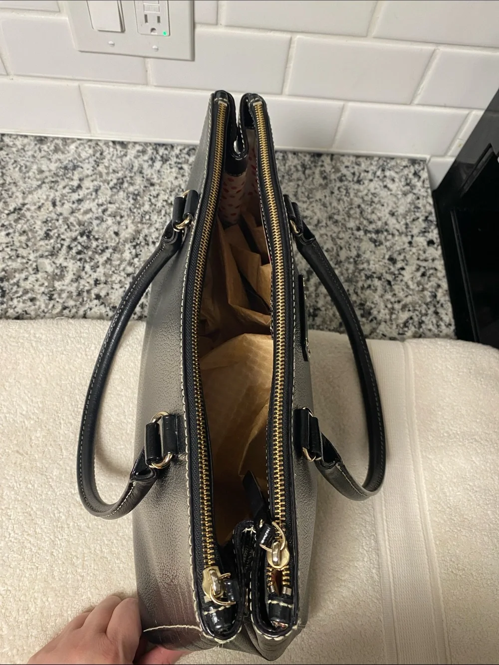kate spade Black Pebbled Leather Satchel with Gold Hardware